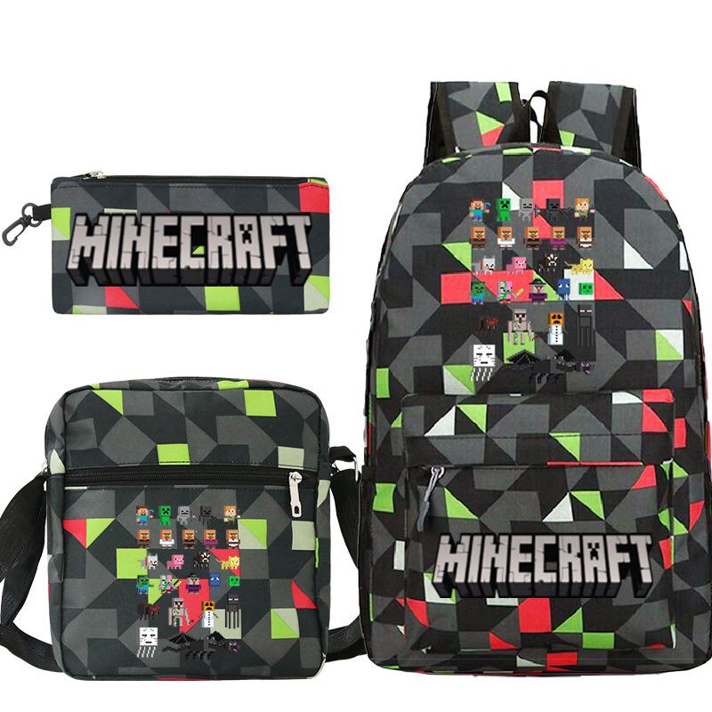 Minecraft Primary And Secondary School School Bag Children'S Backpack Backpack Shoulder Bag Pencil Case Three-Piece Set