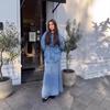 2025 Cross-border European and American Autumn New Denim Waist Hip Skirt Fashion Lace-up Long-sleeved Top Elegant