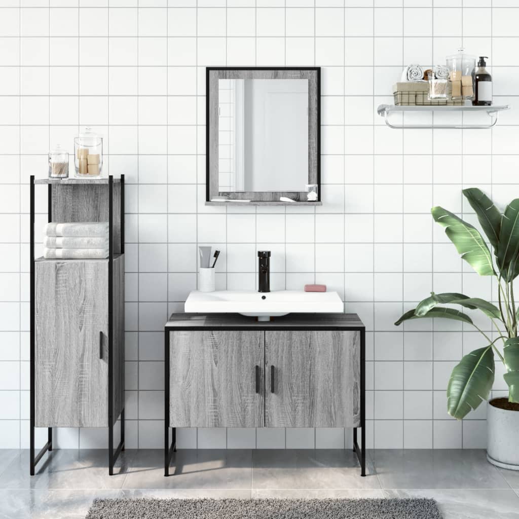 3 Piece Bathroom Furniture Set Grey Sonoma Wood Based Panel