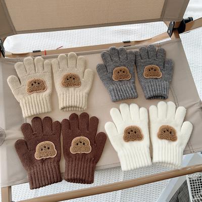 Guantes de Punto para Niños Guantes Elásticos de Dedos Completos Bordado Oso Guantes Cálidos de Invierno para Niños Niñas de 3 a 7 Años Ciclismo Deportes