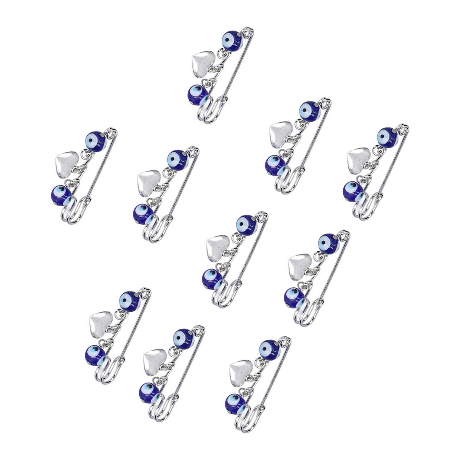 

10 шт. английских булавок в форме голубого глаза, подвеска в форме сердца, 10 мм, изысканные многофункциональные броши-булавки для