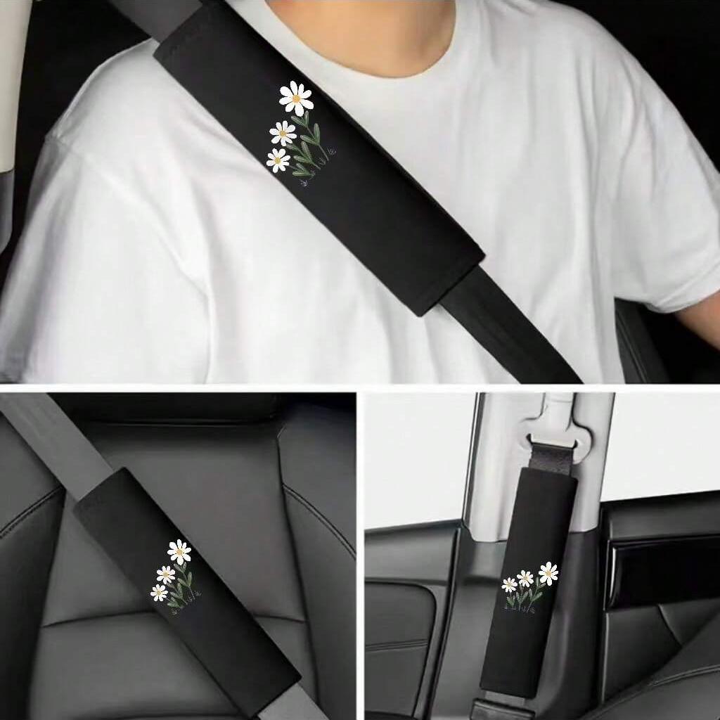 2PCS Three Little Daisy Pattern Car Seat Belt Cover - Quick Installation and Disassembly, Safe and Stylish Design, Universal