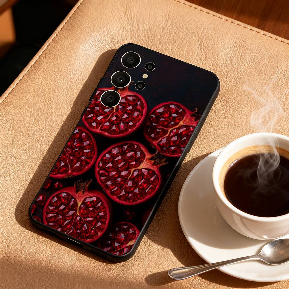 Red C-Cherry Pomegranate Raspberry Phone Case For Samsung S26,S25,S24,S21,S22,S23,S30,Ultra,S20,FE,Lite,10,9,Black Cover