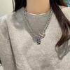 Sweet Cool Ins Trendy Punk Hip Hop Square Black and White Checkerboard Necklace High Fashion Grid Pattern OT Buckle Collarbone Chain