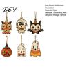 Holz Halloween Wanddekorationen 6 Stück Vintage Ornamente für Baumdekorationen, Schwarze Katze Kürbis Ausschnitt Natürliches Juteseil Hängende Dekoration Eulen Anhänger, Retro
