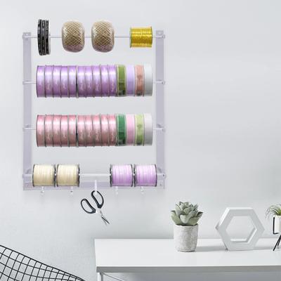 Wall Mounted Ribbon Organizer Rack Holder, Scarf and Tie Belt Display with 5 Hooks for Craft Room Florist Retail Store Bedroom