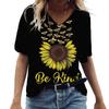 Verão Manga Curta Decote V Nova Blusa Camiseta Casual Feminina Girassol Estampa 3D