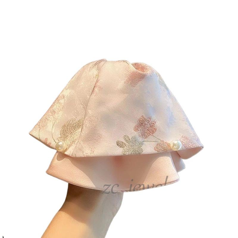 

Chinese Style Elegant Printed Satin Hair Claw With Pearls - Gentle Temperament Retro Hair Clip For Updos & Back-of-Head Styling