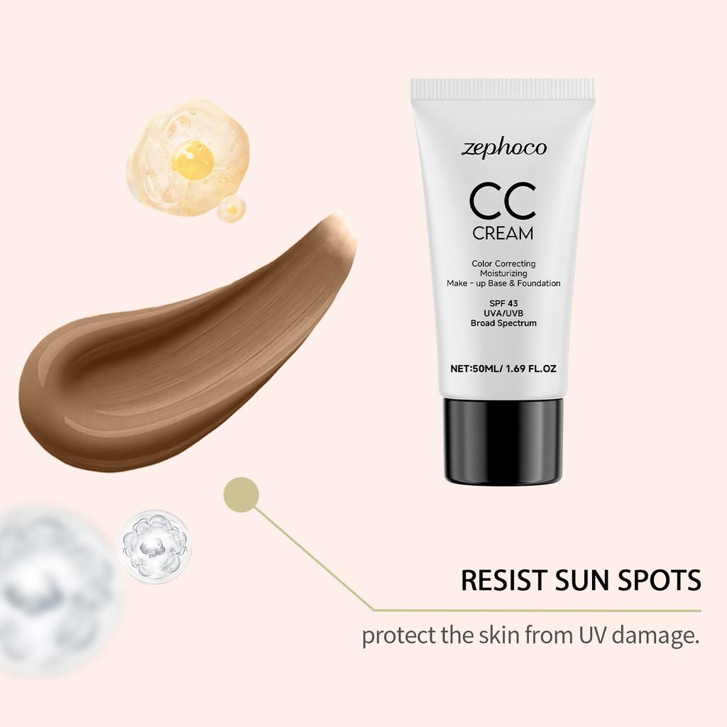 CC Cream Hydrating Foundation Liquid Spf43 Even Skin Tone Brightening Lightweight Moisturizer Long-Lasting Natural Finish Makeup