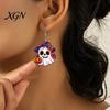 Holiday Party Costume Accessories 1 Pair Mexico Day of The Dead Earrings for Women, Acrylic Decorative Flower Ghost Dangle Drop Halloween Costume,