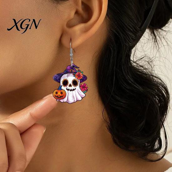 Holiday Party Costume Accessories 1 Pair Mexico Day of The Dead Earrings for Women, Acrylic Decorative Flower Ghost Dangle Drop Halloween Costume,