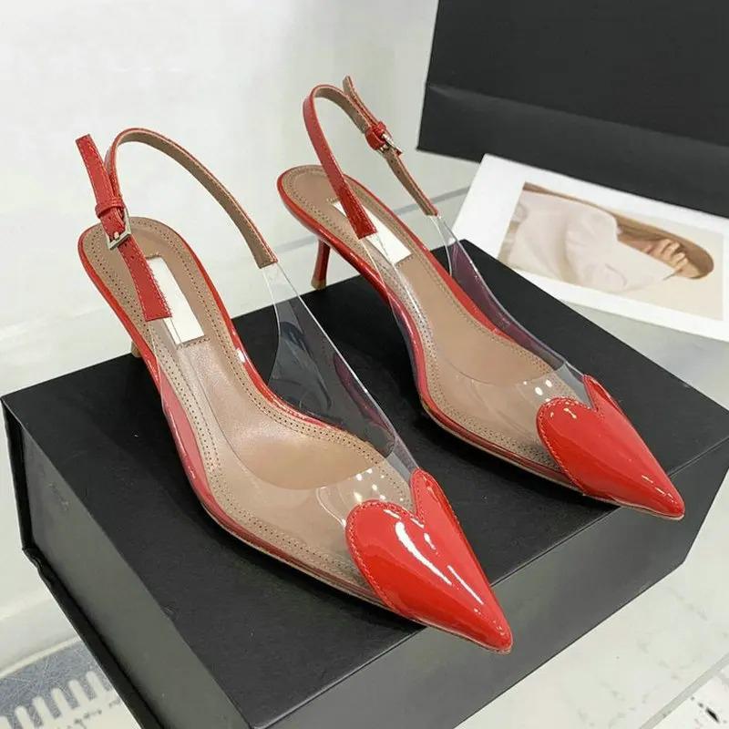 Sapatos de Salto Alto Pontiagudos com Plataforma Transparente e Aplicações em Forma de Coração para Noite