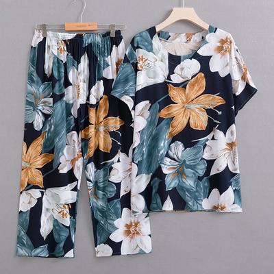 Letní dvoudílná sada pro ženy Oblečení Neformální Potisk Oversize Kalhotové soupravy Letní dámský top a kalhoty středního věku