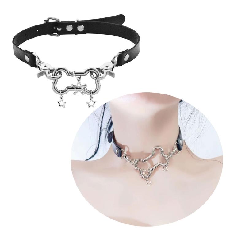 European American Style Leathers Collar Trend Punk Bone Pentagrams Neck Bands Adjustable Length Neckchain Accessories