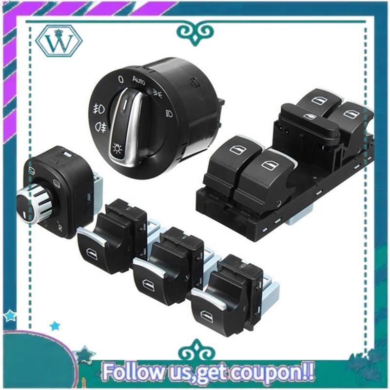 AA92-6Pcs Window Mirror Headlight Switch Set 5ND941431B For VW Golf MK5 6 Jetta MK5 Passat B6 Tiguan