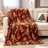 Christmas Gingerbread Man Flannel Throw Blanket Candy Cane Snowflake Brown Background Winter Sofa Blanket