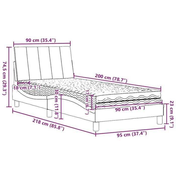 VidaXL Lit avec matelas gris foncé 90x200 cm tissu, meuble de chambre à coucher, lit simple, lit à panneaux, sommier, lit 3310504