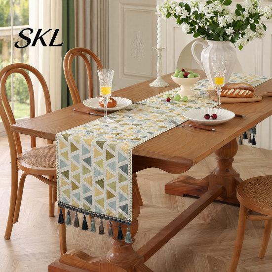Geometric Pattern Table Runner Jacquard Runner, Colorful Triangles Vintage Floral with Tassel Edges for Home Farmhouse Dining Decor Sturdy Stitched