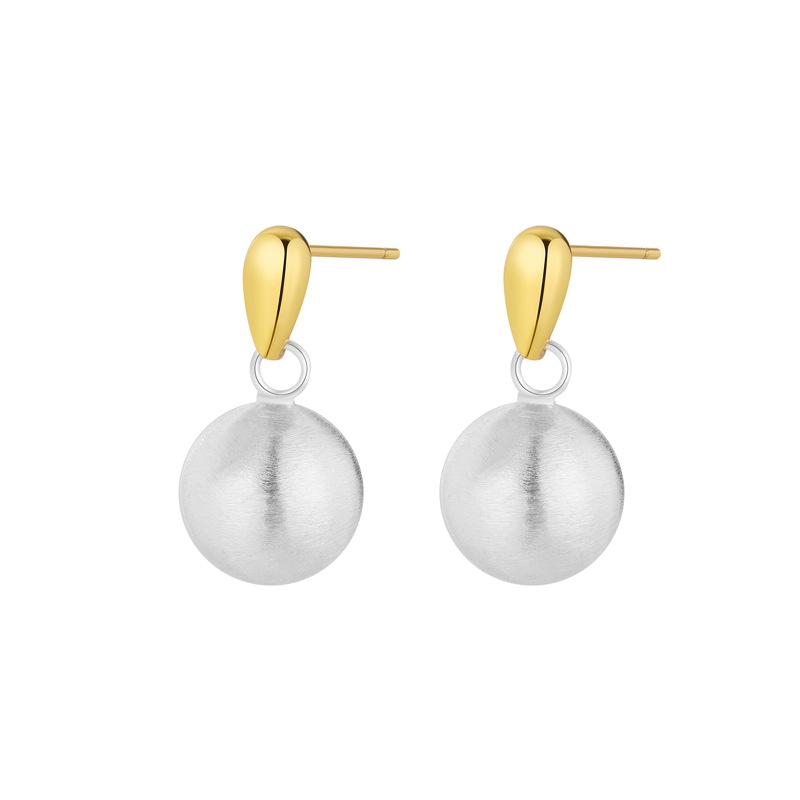 

ANENJERY Golden Silvery Splicing Brushed Round Ball Earrings for Women Temperament Classics Simple Jewelry Wholesale Party серебряный