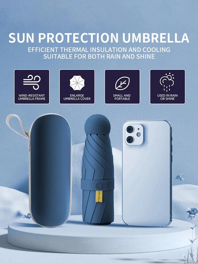 Solid Color Portable Capsule Umbrella Dual Use Sunshade And Rain Protection for Women Small Size