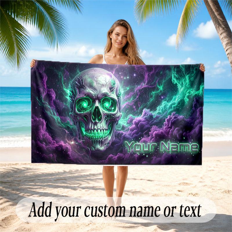 Skull Gothic Theme Soft Beach Towel Personalized Custom Name Text Towel Portable for Beach Pool Travel