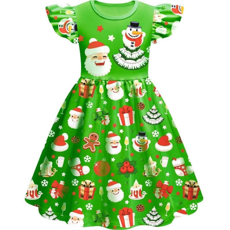 Christmas New Children'S Flying Sleeve Dress 3D Digital Printing Christmas Day Performance Dress