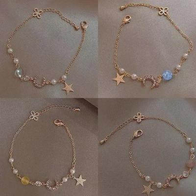 Bracciale Trendy Coreano Stile Zircone Stella-Luna Perla per Donna – Design di Nicchia, Elegante e alla Moda