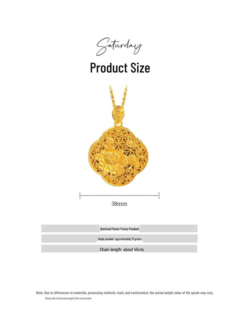 Double-Sided Chinese Peony & Four-Leaf Clover Gold-Plated Necklace