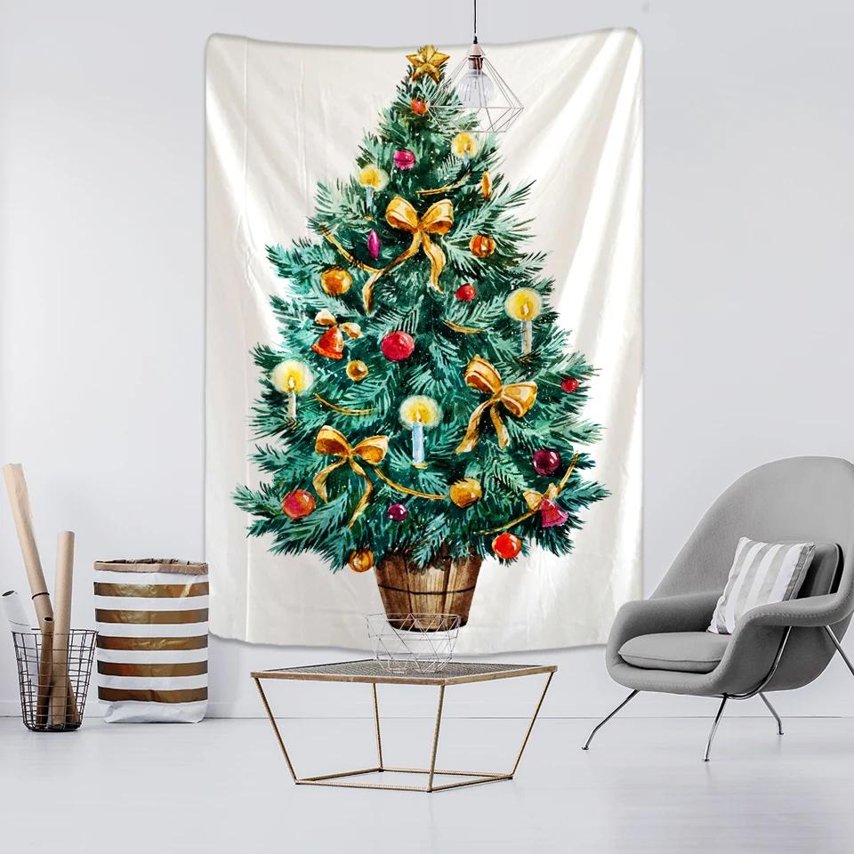 New Year Christmas Tree Tapestry Ornament Wall Hanging Tapestry Carpet Xmas Home Deocr Yoga Pad Bedspread Beach Mat Gift