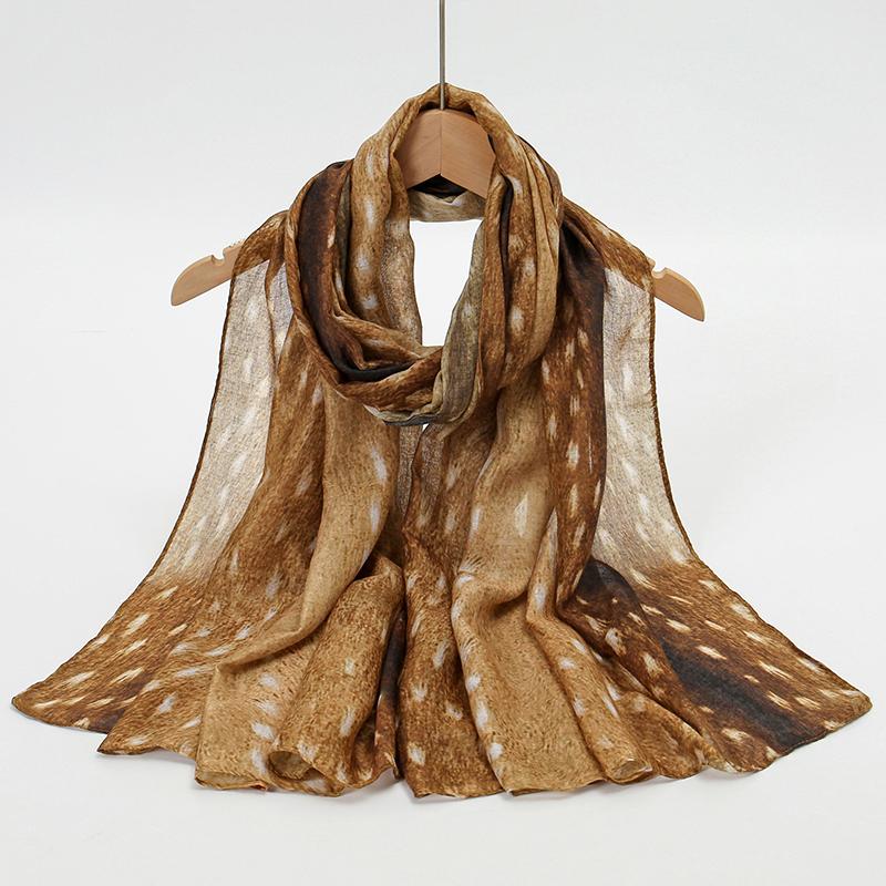 Deer Skin Design Printed Modal Breathable Scarf Wrap Soft Cotton Rayon Viscose Woven Muslim Hijab Women Shawl Islamic Turban