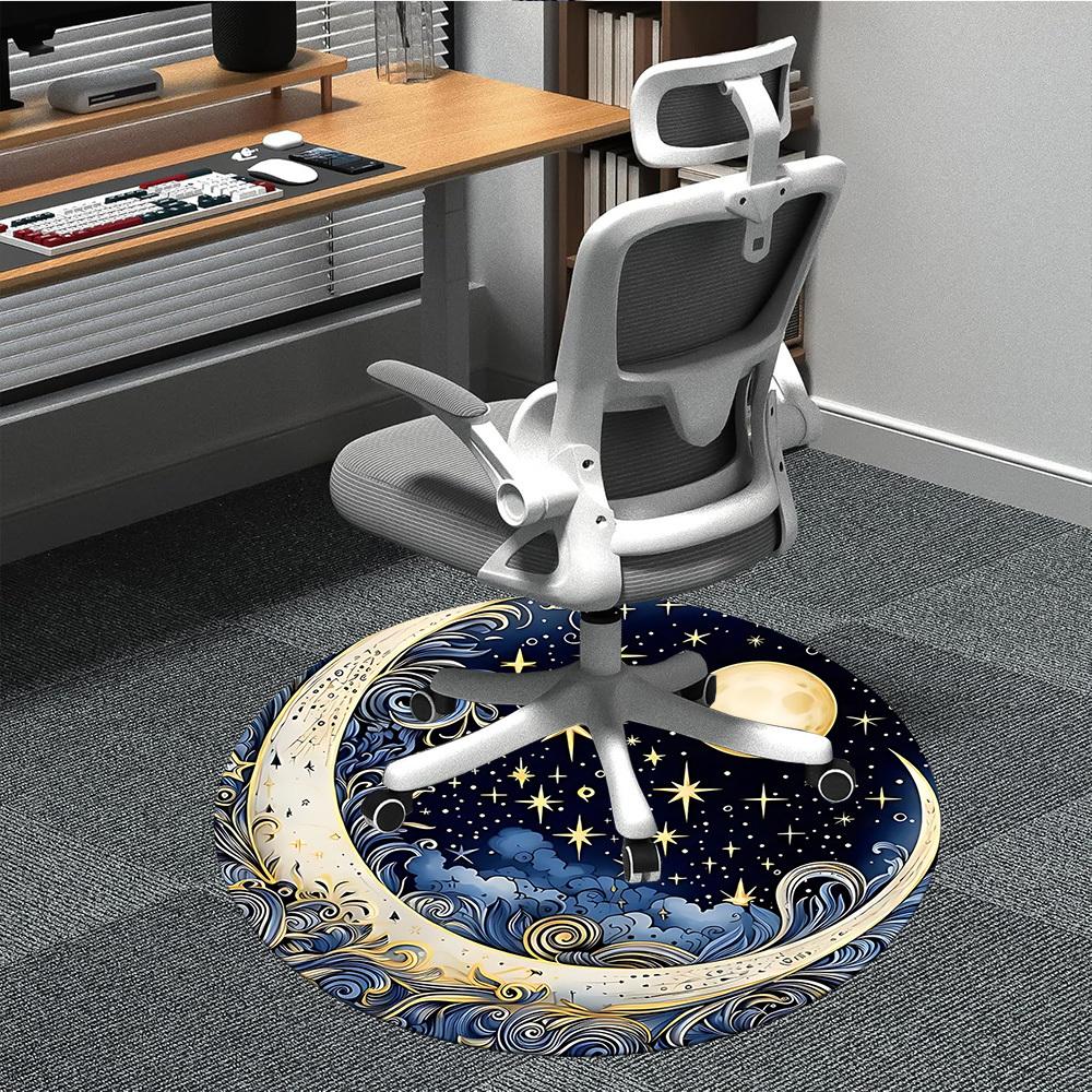 1pc Moon Stars Office Round Area Rug, Under Office Chairs Bedroom Living Room Home Decor, Room Deco