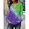 DAFIFY Damemote Uformelt vår-høst-fargeblokktrykk bluser og skjorter med lange armer med v-hals
