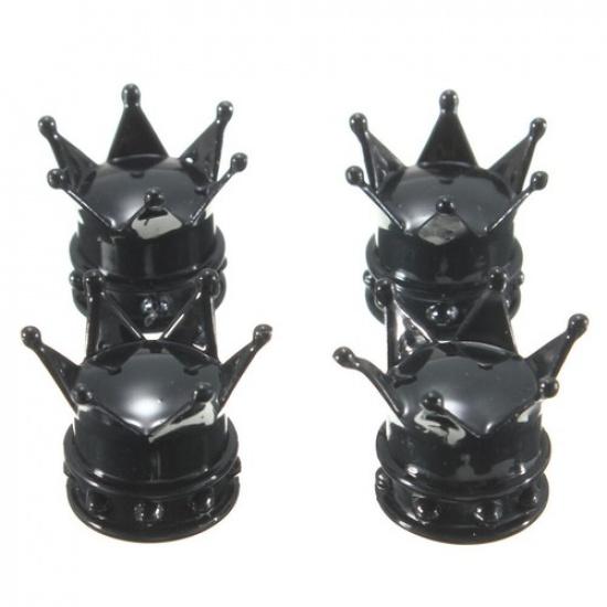 4x Crown Black Car Tire Air Valve Stem Screw Caps Cover Wheel Rims Accessories
