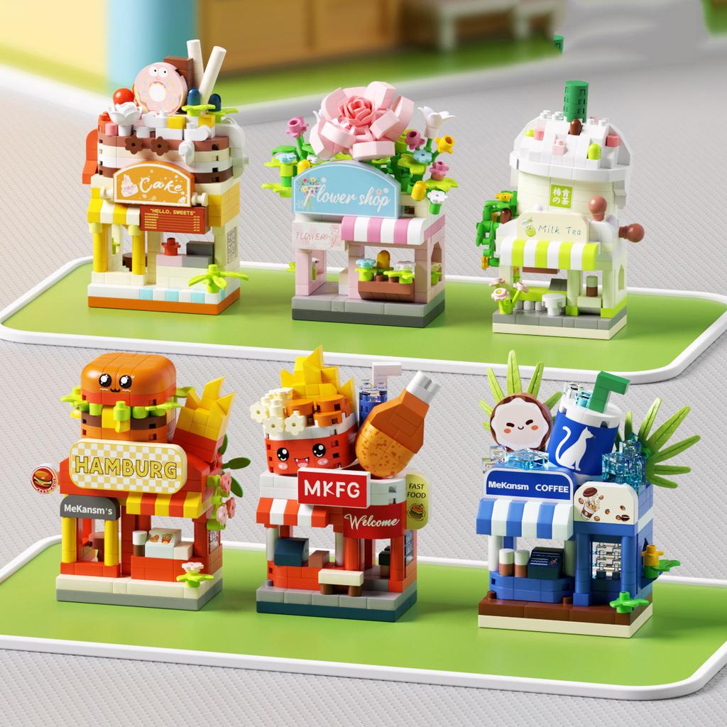 moc building blocks city street view flower shop particle building blocks farmers market bricks construction set for Adults gift