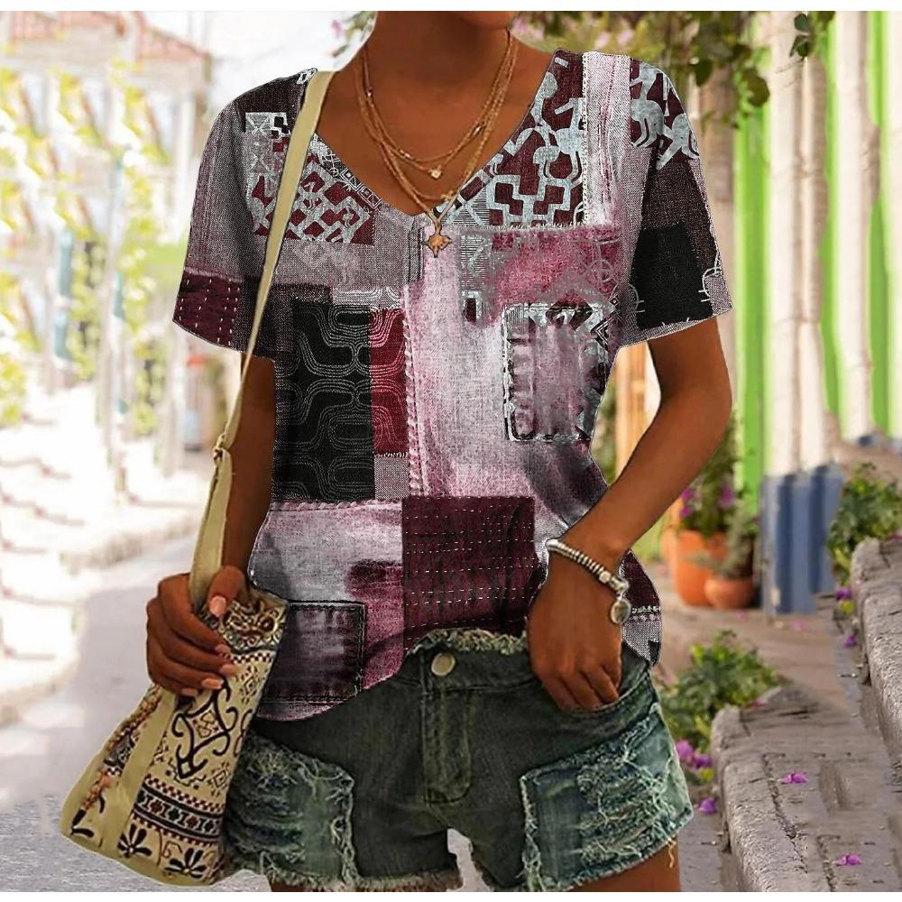 Retro T-shirt Women's Harajuku Clothes Summer Casual Short-sleeved Girl Shirt Floral Print Women's Oversized Top