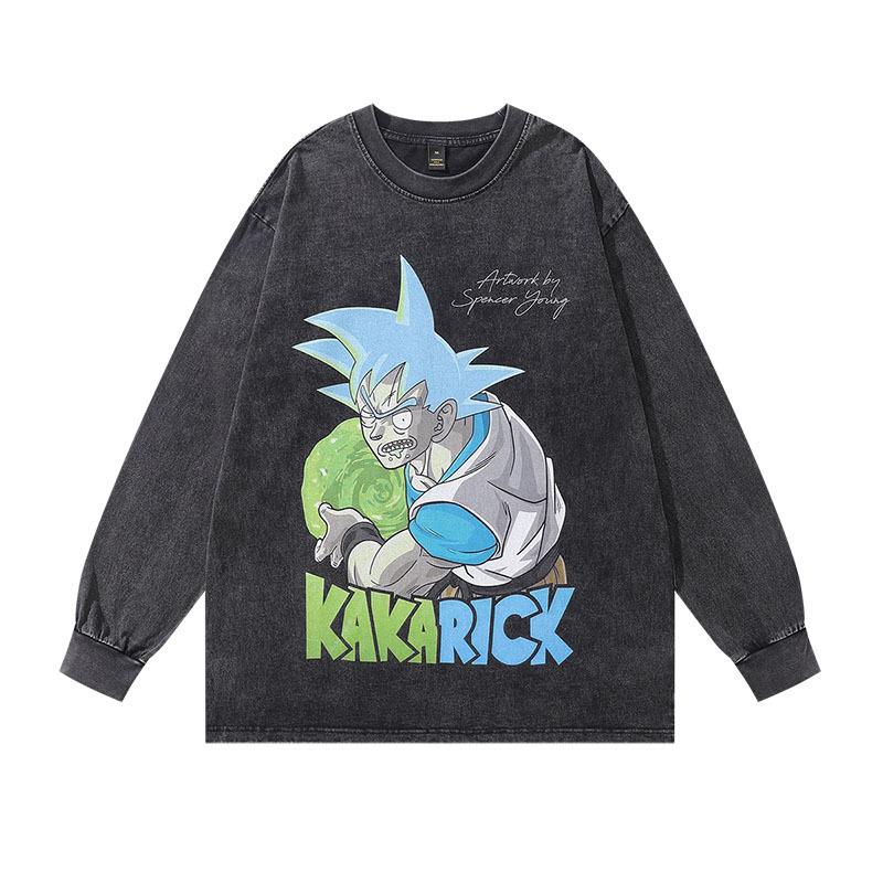 Hip-Hop Trendy Brand Men'S Tops Japanese Cartoon Animation Printing Loose Washing Old Men'S And Women'S Long-Sleeved T-Shirts
