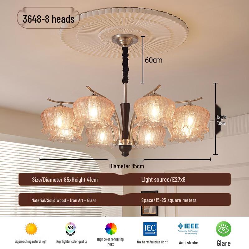 8-Head Medieval Style Iron & Glass Chandelier