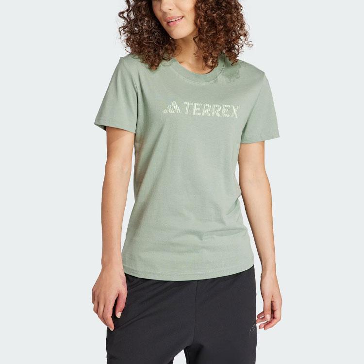 Adidas Letter Pattern Printed Outdoor Sports Short Sleeve T-Shirt Women Tops Silver Gray Green IN4670