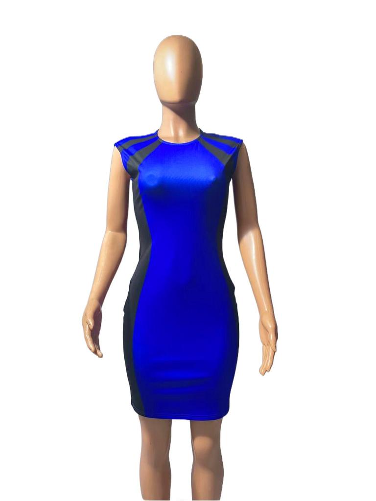 2023 Summer Color Block Sleeveless Round Neck Slim Fit Zipper Dress for Women - European and American Style