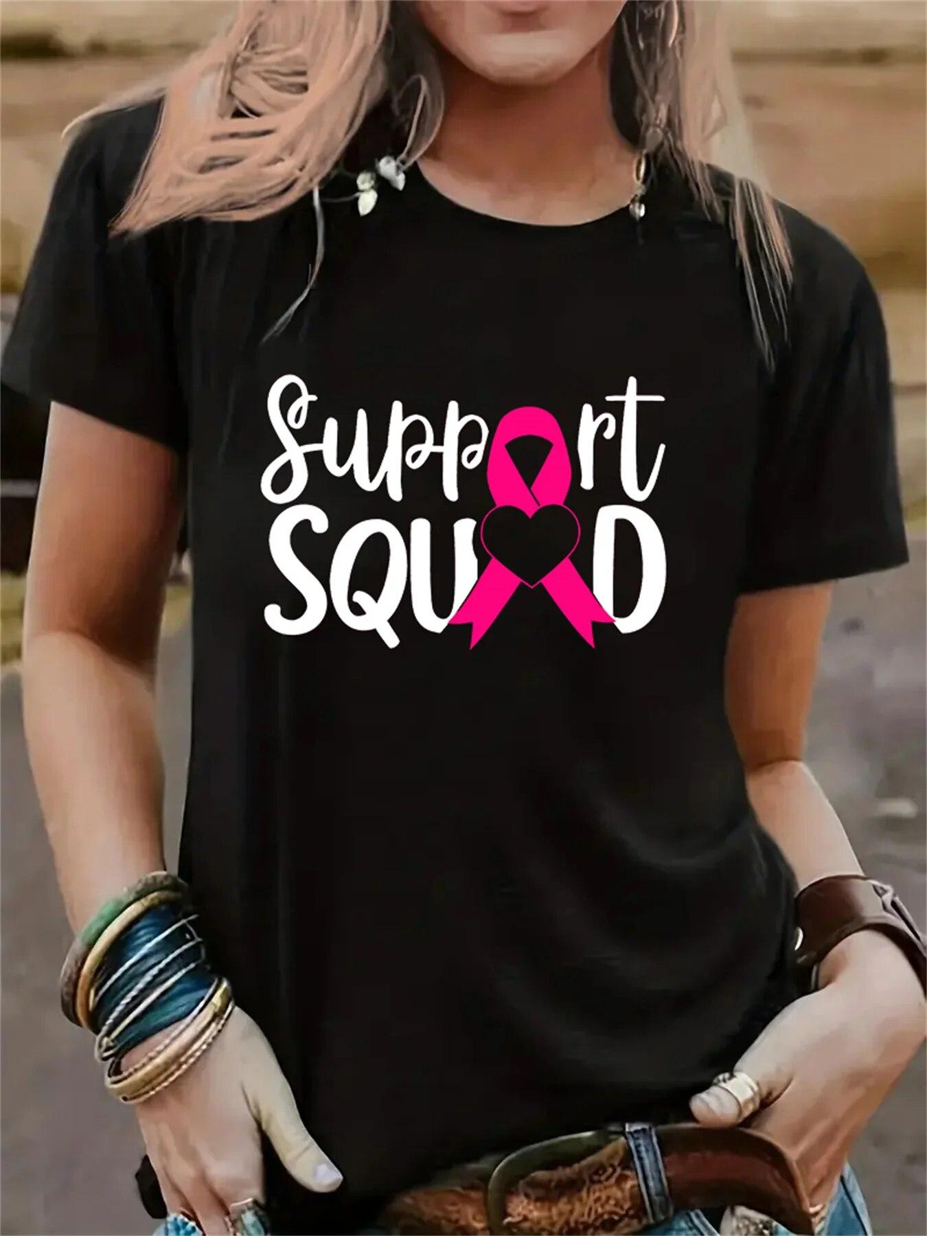 

2024 Новая футболка с поддержкой осведомленности о раке молочной железы Faith Over Fear Футболка Fast Футболка с круглым вырезом Женская одежда