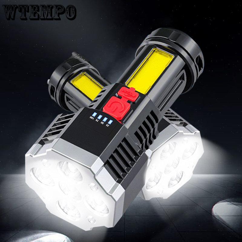 Flashlight 5 Beads LED Multi Functional Strong COB Side Lights Outdoor Portable Home USB Charging Flashlight