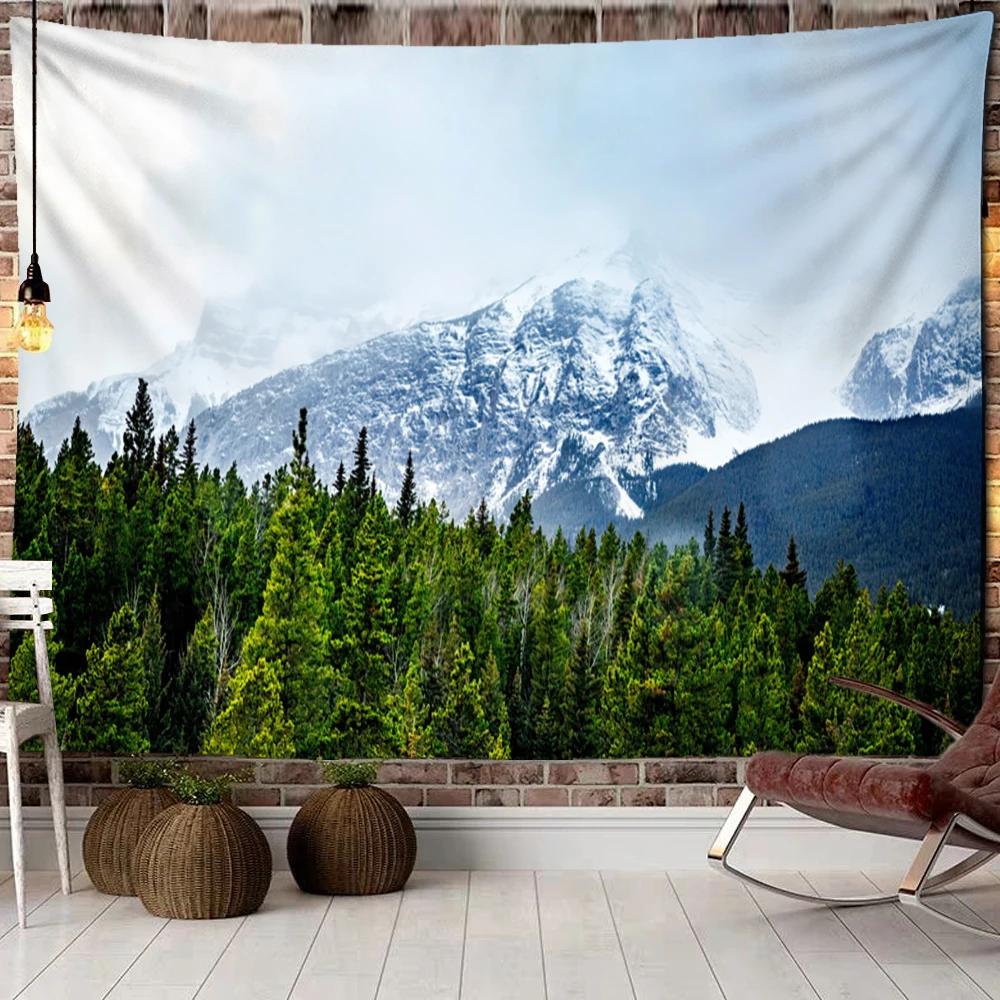 Mountains Psychedelic Tapestry Starry Sky Wall Hanging Star Stars Leaf Village Dorm Decor Blanket 130Cm Woven Personalized