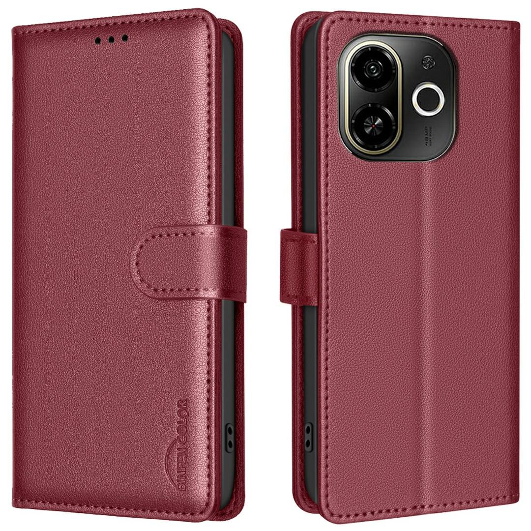

BINFEN COLOR BF32 Для TECNO Spark 30C 5G/Pop 9 5G Кожаный чехол-кошелек с блокировкой RFID Чехол для телефона Red