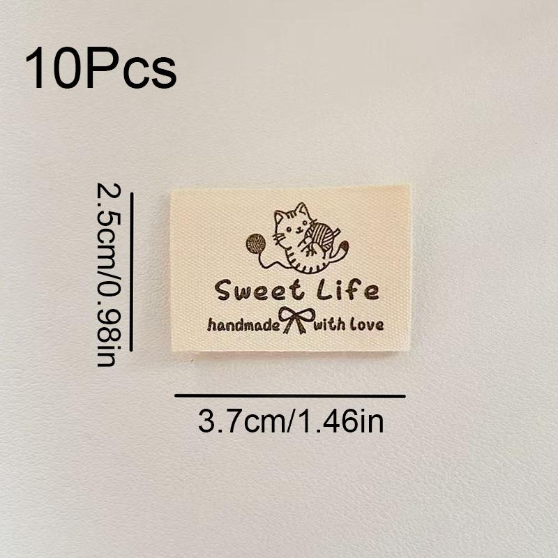 10PCS Cotton Fold-over Label Vintage Style Apparel Label Minimalist Bag Tag Wave Point Bear Cloth Label 3x2.5cm/3.7x3cm