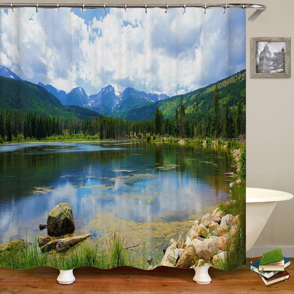 Shower Curtain natural forest scenery 3D Printing Shower Curtain Polyester Waterproof Fabric Bathroom Home Decor Curtain 180x180
