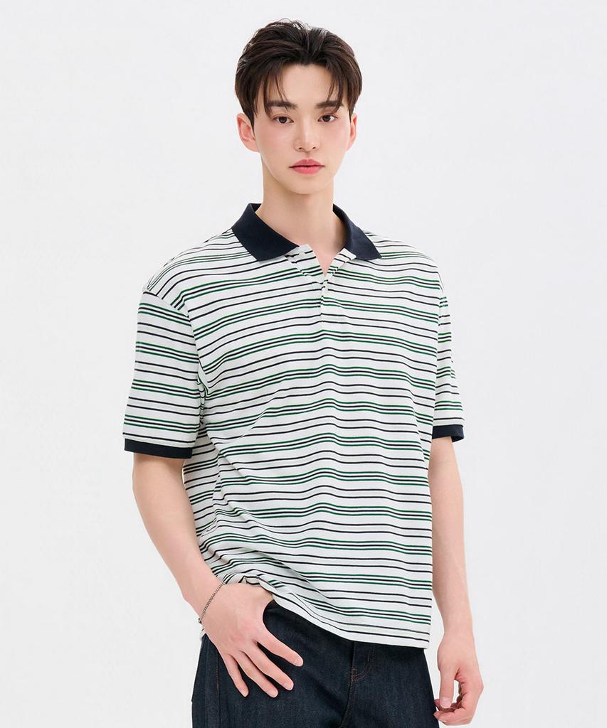 CHASECULT Men'S Striped Short Sleeve Collared T-Shirt-Fbrk5712D0H