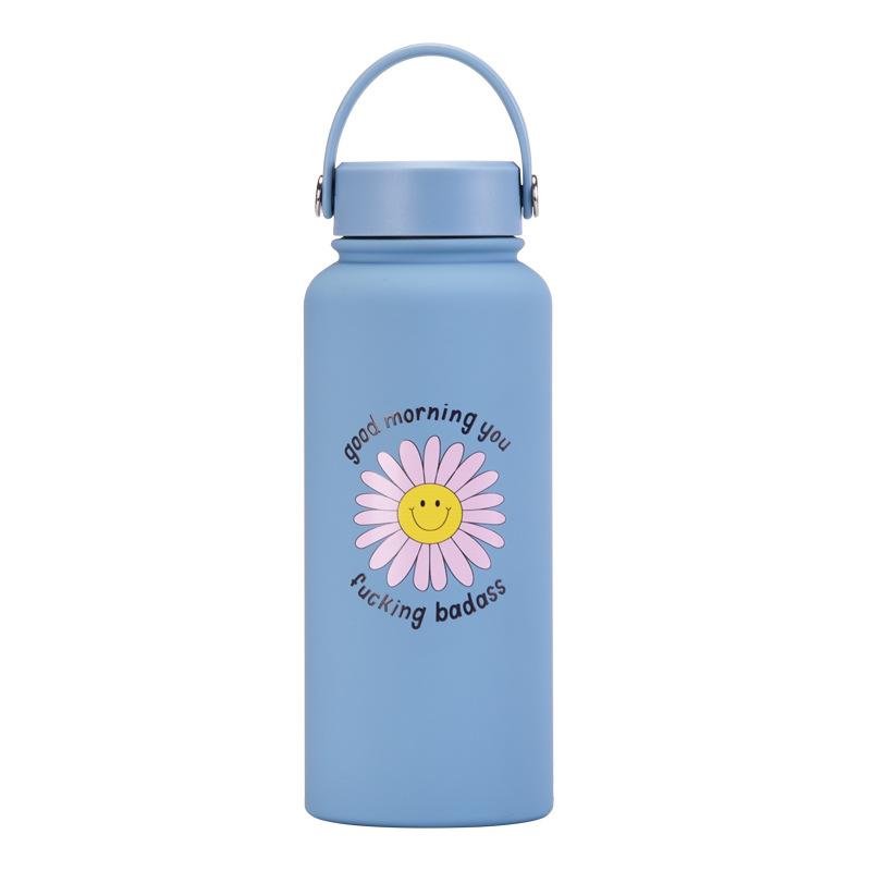 1L Thermos Cup Large Capacity Wide Mouth Portable Vacuum Sports Kettle Outdoor Printing Water Cup Female