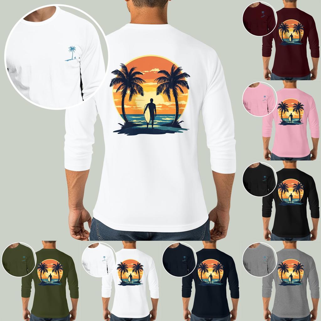 Men's Casual and Fashionable Printed Collar Three-quarter Sleeve Top T-shirt