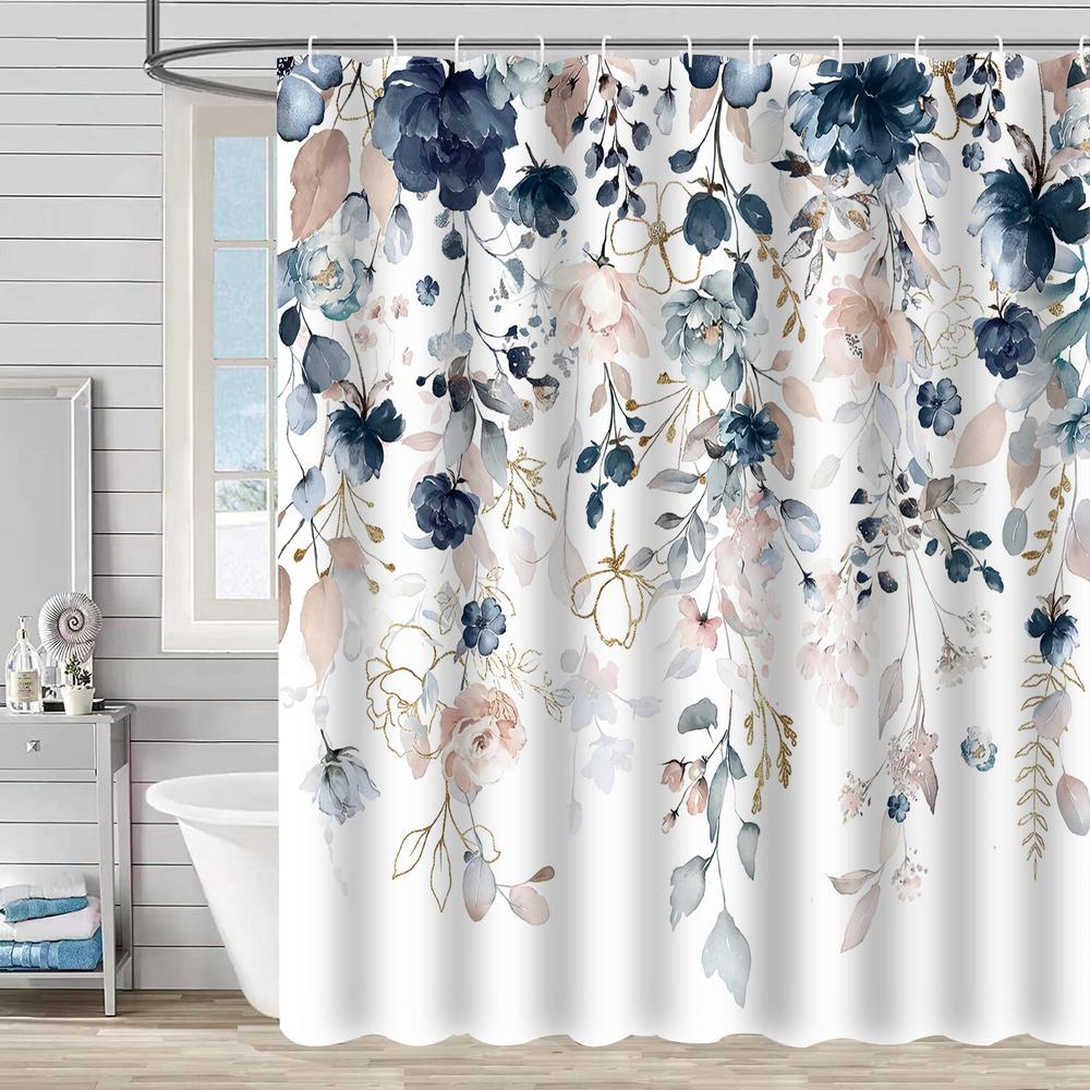Bathroom Floral Shower Curtain, Retro Flower Farmhouse Flower Plant Butterfly Animal Bohemia, Bathtub Shower Curtain With Hooks