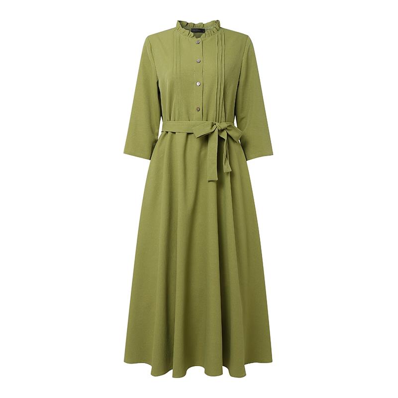 ZANZEA Women Round Neck Casual 3/4 Sleeve Loose Long Dress